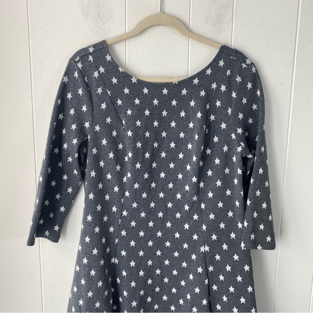 MODCLOTH Mini Dress Women Sz XL Gray Star Print 3/4 Sleeve A-Line Sheath Pleated - Picture 4 of 11